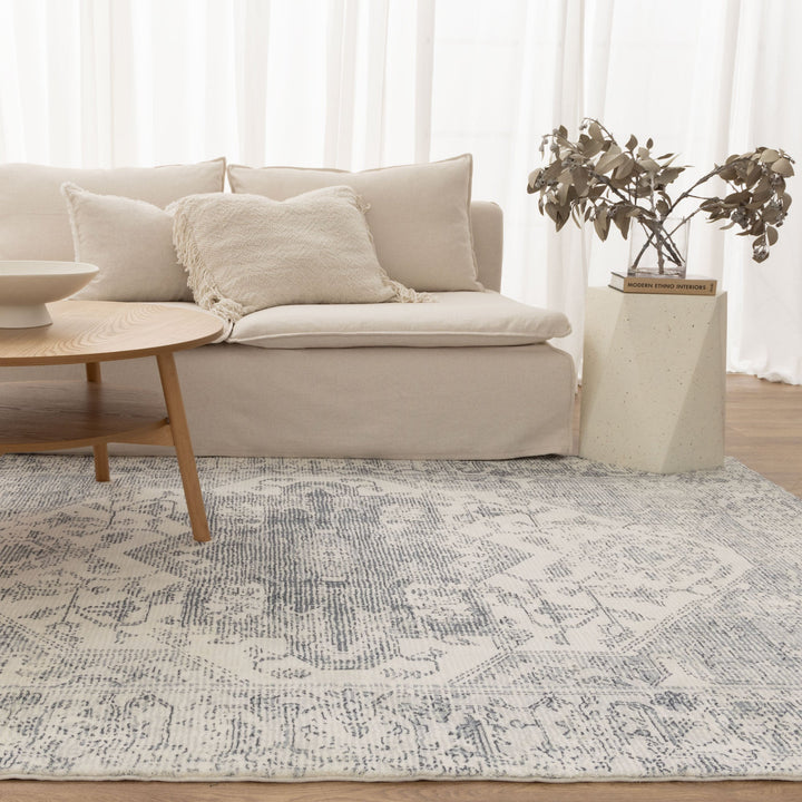 Velvet Luxe Distressed Medallion Cream Blue Washable Rug, [cheapest rugs online], [au rugs], [rugs australia]