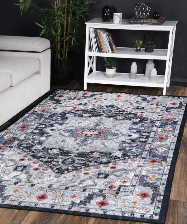 Halo Navy Multi Medallion Non-Slip Rug, [cheapest rugs online], [au rugs], [rugs australia]