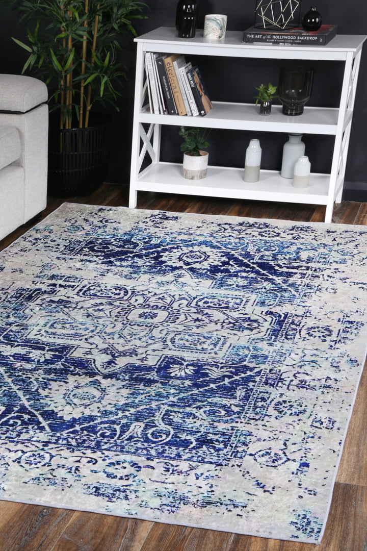 Halo Distressed Navy White Traditional Non-Slip Rug, [cheapest rugs online], [au rugs], [rugs australia]