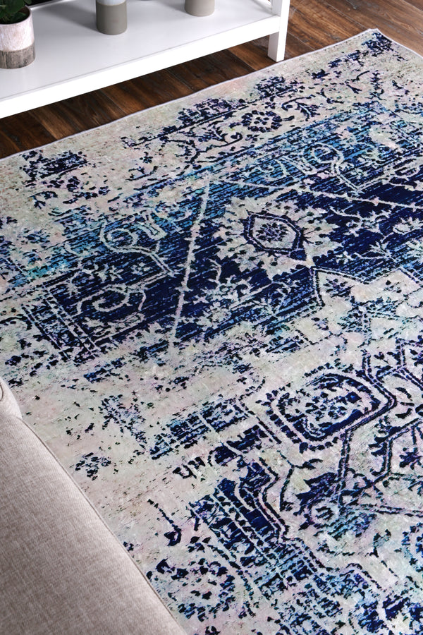 Halo Distressed Navy White Traditional Non-Slip Rug, [cheapest rugs online], [au rugs], [rugs australia]