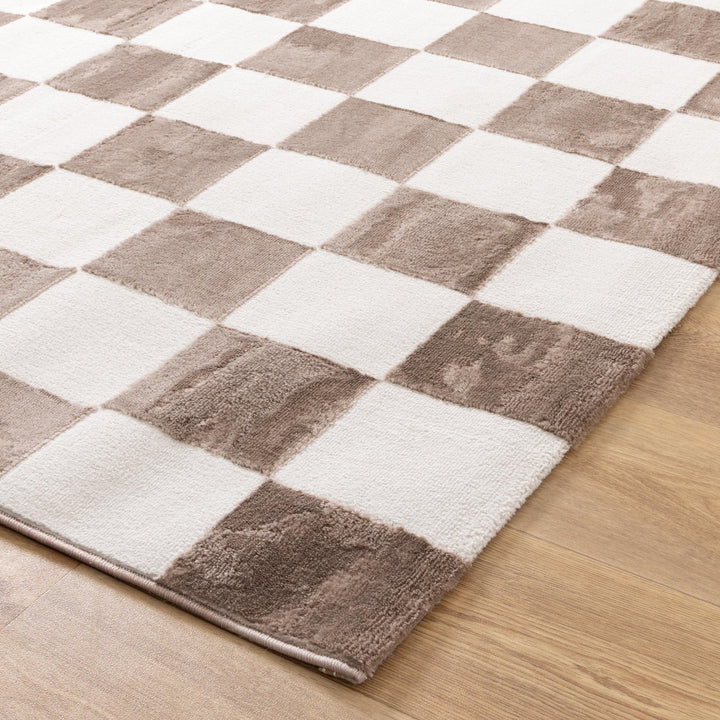 Luna Checkers Cream Brown Rug, [cheapest rugs online], [au rugs], [rugs australia]