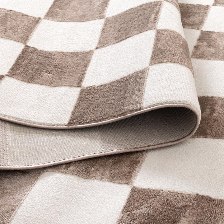 Luna Checkers Cream Brown Rug, [cheapest rugs online], [au rugs], [rugs australia]