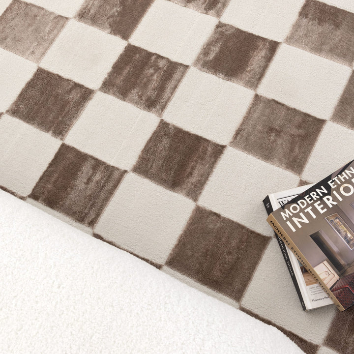 Luna Checkers Cream Brown Rug, [cheapest rugs online], [au rugs], [rugs australia]