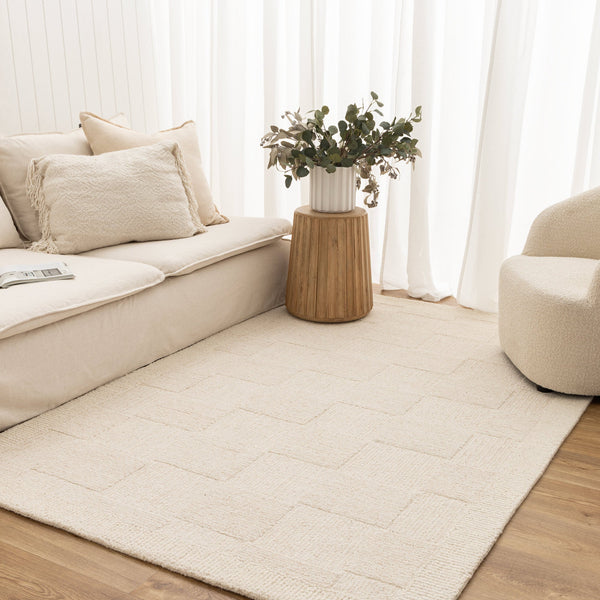 Nordic Nest Checkered Cream Wool Rug, [cheapest rugs online], [au rugs], [rugs australia]