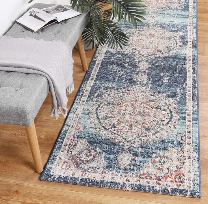 Clara Hollow Medalion Transitional Navy Multi Rug - The Rugs