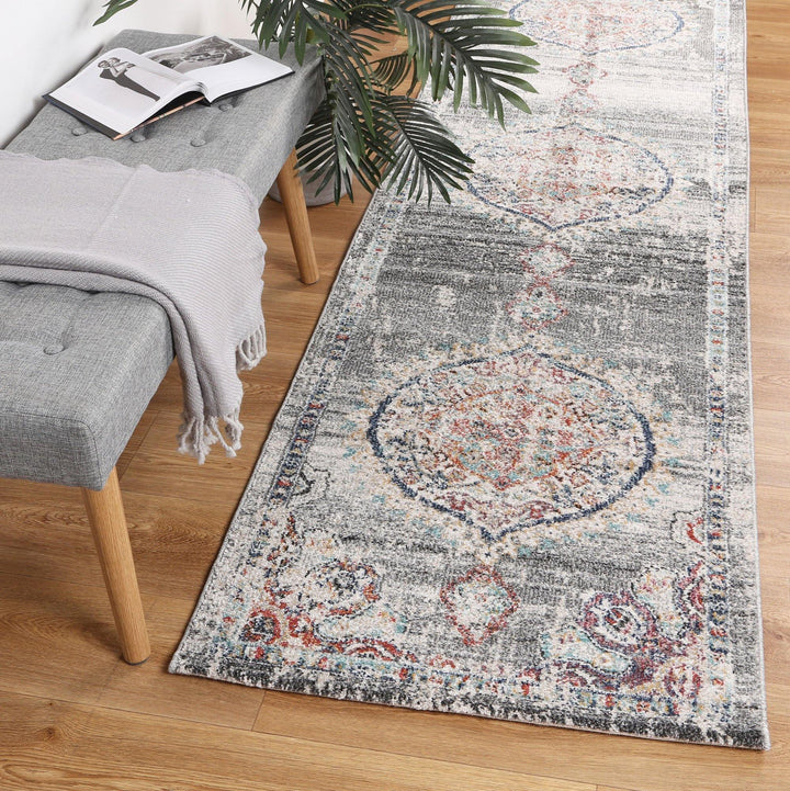 Clara Hollow Medalion Transitional Grey Rug - The Rugs