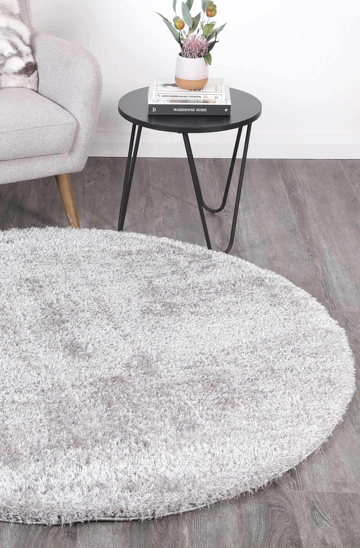 Oasis Soft Shag Round Rug Grey - The Rugs