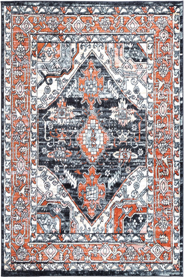 Abbot Traditional Terracotta Black Rug - The Rugs