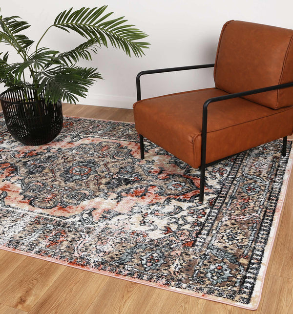 Abbot Traditional Terracotta Cream Rug - The Rugs