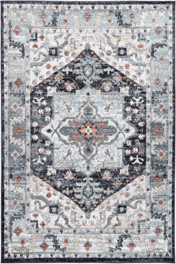 Abbot Traditional Blue Charcoal Rug - The Rugs