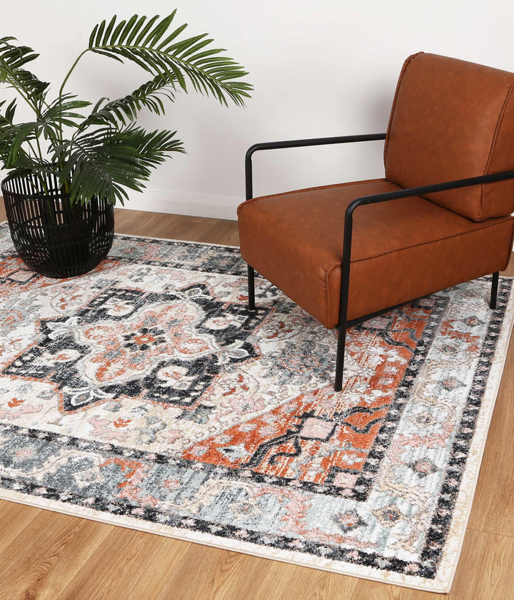 Abbot Traditional Terracotta Charcoal Rug - The Rugs