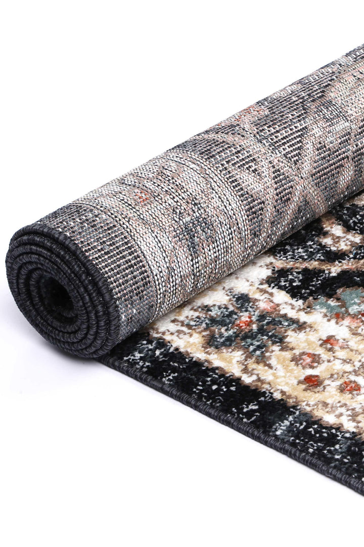 Abbot Traditional Charcoal Cream  Rug - The Rugs