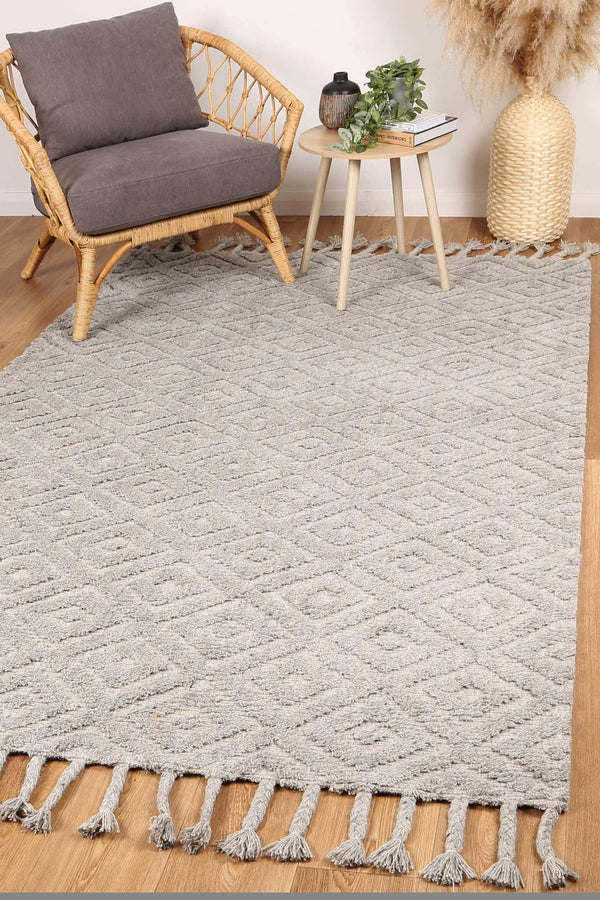 Cora Plush Diamond Grey Wool Rug - The Rugs