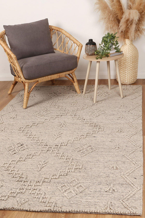 Cora Boho Chic Ash Wool Rug - The Rugs