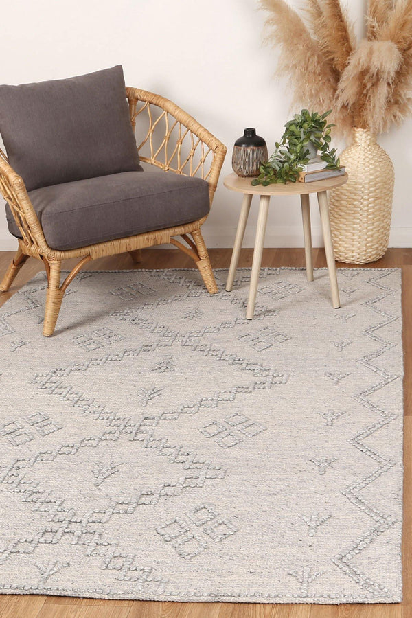 Cora Boho Chic Grey Wool Rug - The Rugs