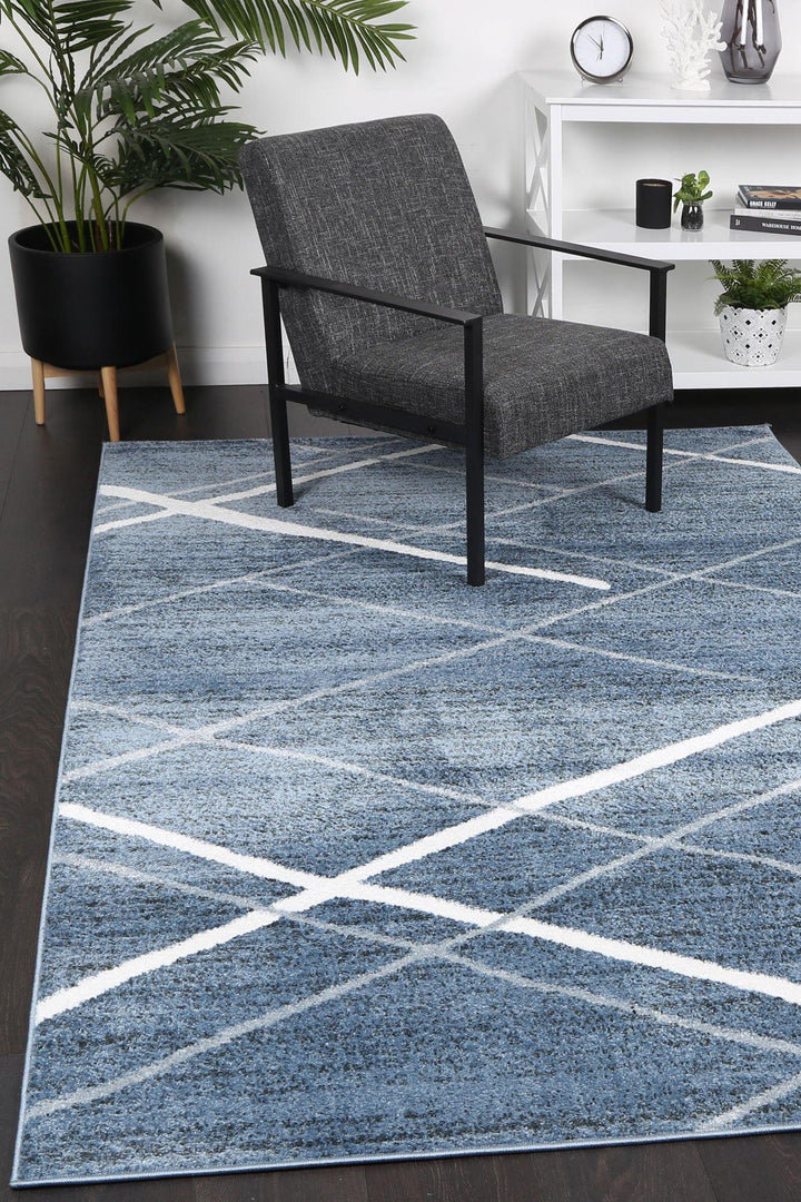 Layla Abstract Stripe Blue Rug - The Rugs