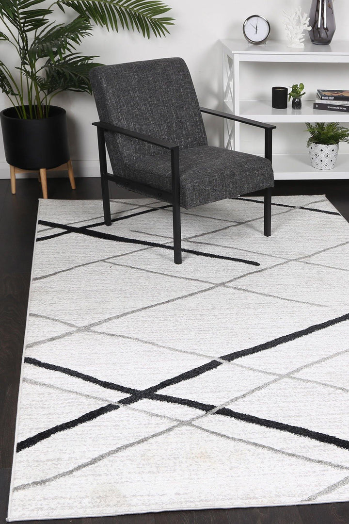 Layla Abstract Stripe White Rug - The Rugs