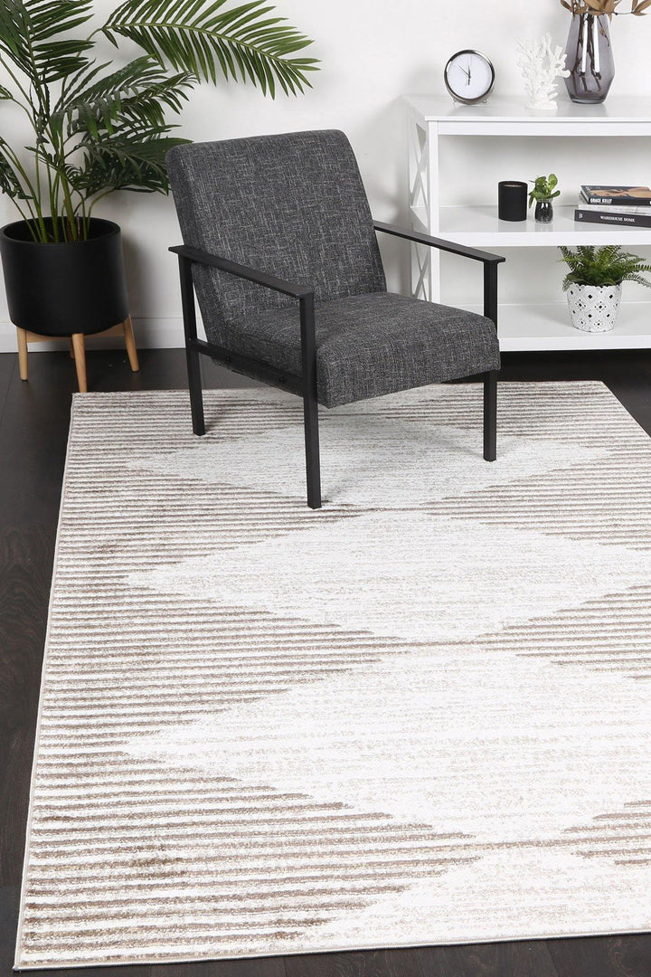 Layla Abstract Diamond Latte Rug - The Rugs