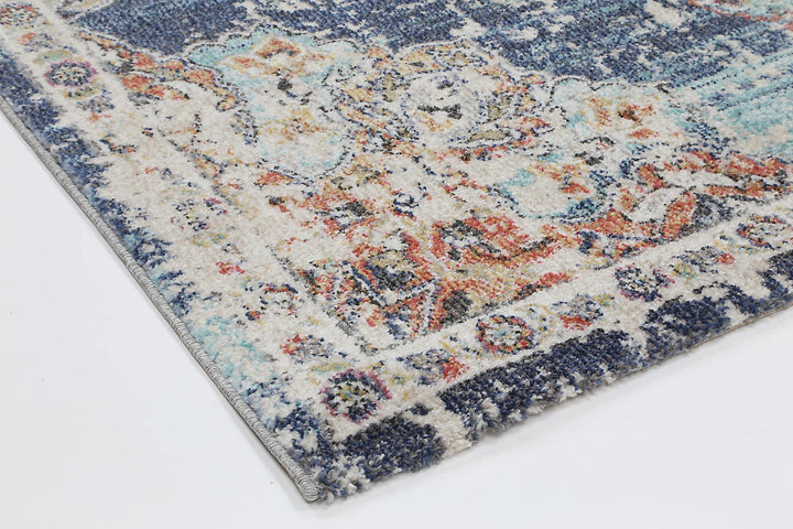 Clara Hollow Medalion Transitional Navy Multi Rug - The Rugs