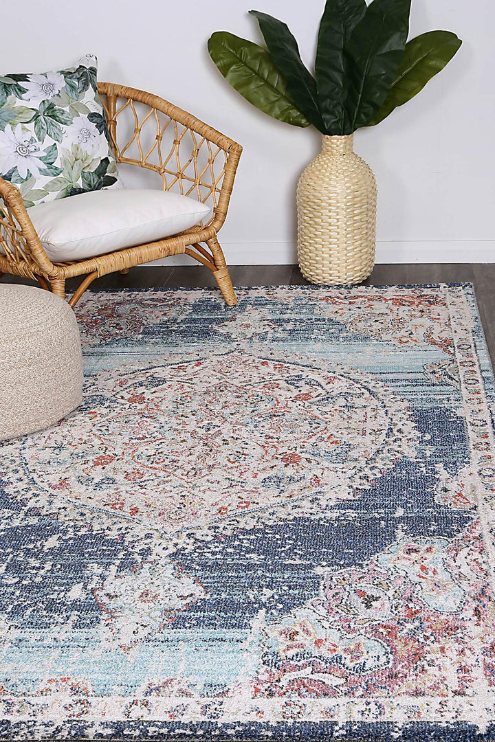 Clara Hollow Medalion Transitional Navy Multi Rug - The Rugs