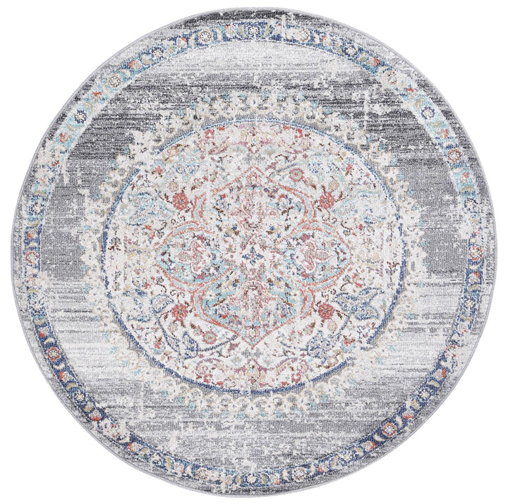 Clara Hollow Medalion Transitional Grey Round Rug - The Rugs