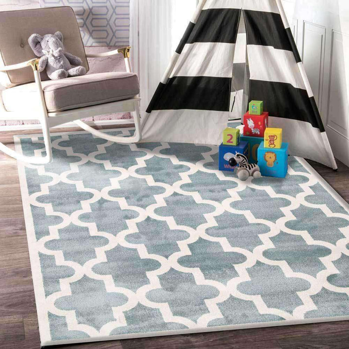 Paddington Aqua White Lattice Pattern Kids Rug, [cheapest rugs online], [au rugs], [rugs australia]