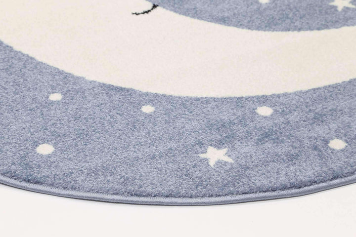 Poppins Kids Sleeping Moon Round Rug Blue, [cheapest rugs online], [au rugs], [rugs australia]